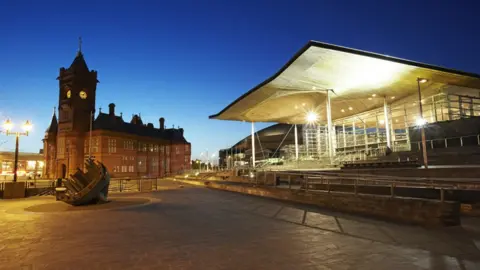 Getty Images Senedd at night