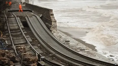 PA Dawlish rail line after sea damage