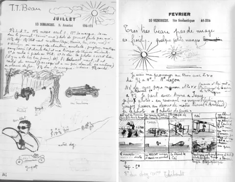 Donation Jacques Henri Lartigue Two of Lartigue's diary showing sketches of scenes and writing