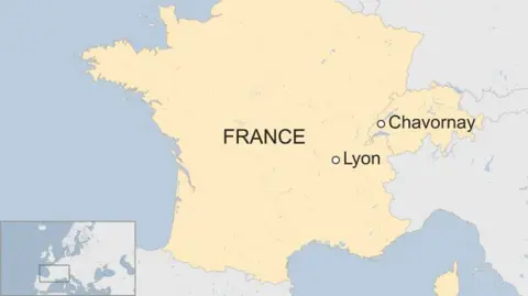 Map of France, Switzerland with Leon and location of Swiss robbery marked