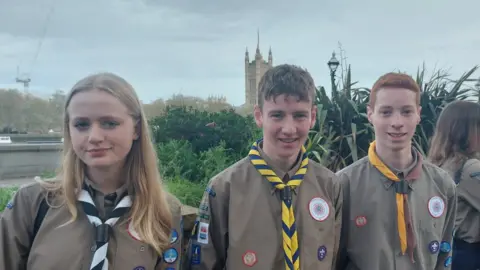 Gillian McEvoy Heidi McKay, 14, from Comber Explorers, Travis Morton, Hydra Explorers in North Down and Lucas Carswell 51st Belfast Explorers.