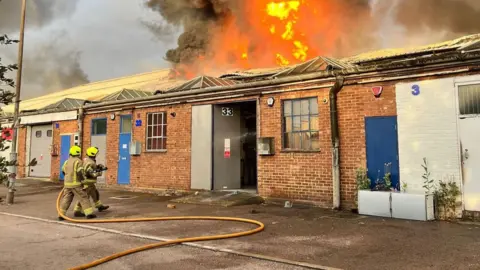 Bedfordshire Fire and Rescue Service A blazing fire in Baldock, Hertfordshire