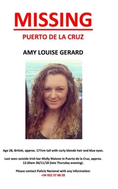Policia Nacional A missing poster for Amy Gerard