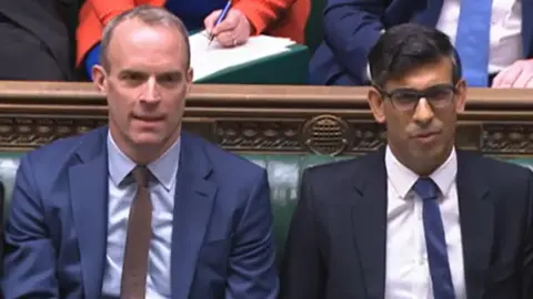 House of Commons Deputy Prime Minister Dominic Raab (left) and Prime Minister Rishi Sunak during Prime Minister's Questions in the House of Commons,