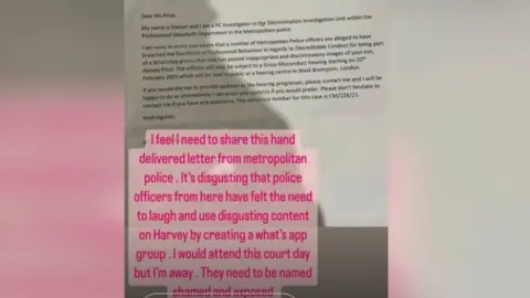 Katie Price/Instagram Image of the post on Price's Instagram stories, showing the letter alongside a comment from her in pink text.