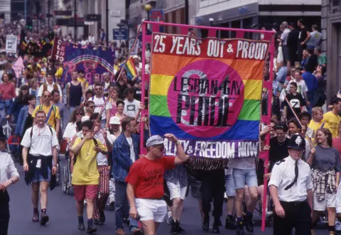 Gordon Rainsford Archive, Bishopsgate Institute People attend the Pride march in 1995