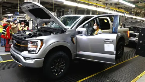 Getty Images F-Series truck on the assembly line at the Ford Dearborn Truck Plant