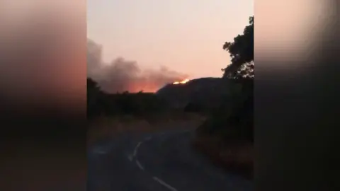 The fire on Mynydd Twr mountain in Holyhead