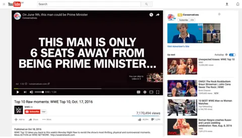 YouTube/Conservatives Conservative advert on a wrestling video
