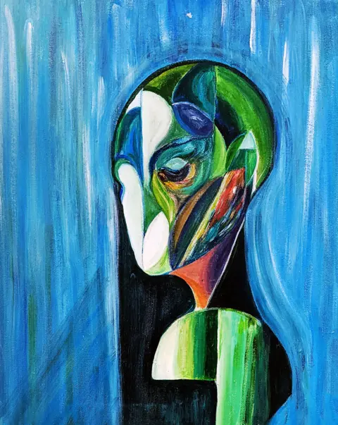 Angela Lac A piece of art showing a painting of a multi-coloured figure