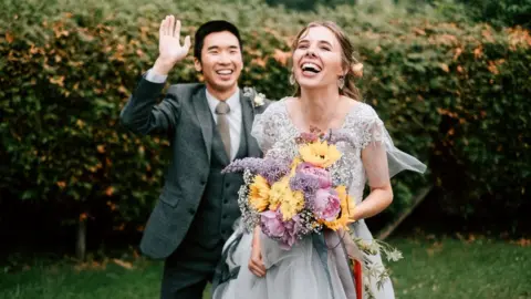 Thomas Butters Elizabeth Facer and Ian Choi celebrate their marriage