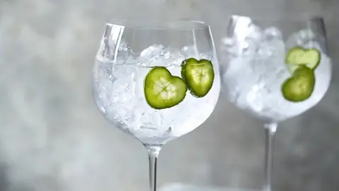 M&S Heart-shaped cucumber slices in drink