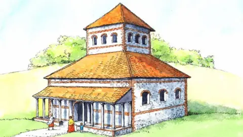 Jenny Press/Caistor Roman Project Artist's impression of Roman temple at Caistor