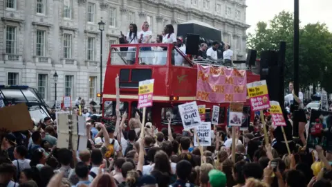 Getty Images The FCK Boris group outside Downing Street