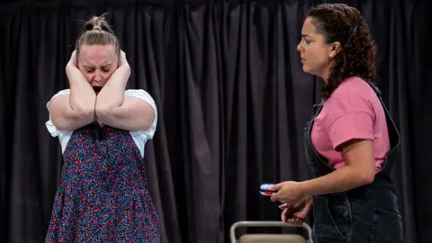 Joel Chester Fildes Clara Darcy (left) and Shamia Chalabi in We Should Definitely Have More Dancing at the Oldham Coliseum