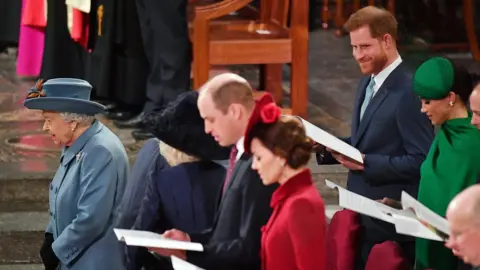 Getty Images Queen Elizabeth II, Prince William, Duke of Cambridge, Catherine, Duchess of Cambridge, Prince Harry, Duke of Sussex, Meghan, Duchess of Sussex, Prince Edward, Earl of Wessex and Sophie, Countess of Wessex attend the Commonwealth Day Service 2020 on March 9, 2020 in London, England