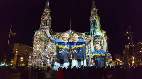 Leeds City Council Civic Hall illuminated by the incredible Out of the Aire