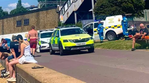 Emergency services at the beach in Chalkwell