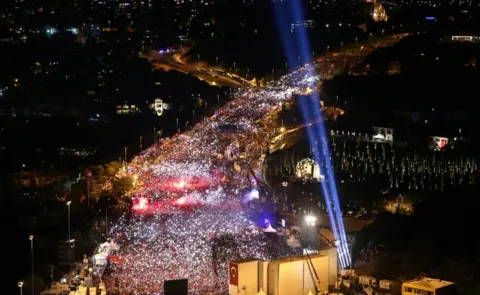 EPA Tens of thousands went to the bridge in Istanbul that has become a landmark of the failed coup