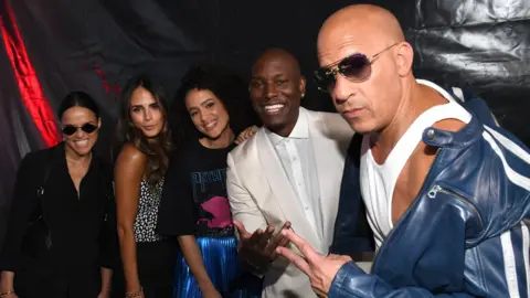 Getty Images Vin Diesel with other F9 stars in January 2020