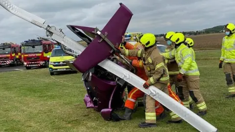 Beccles Fire Station The crashed gyrocopter at Beccles Airfield