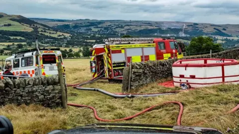 Derbyshire Fire and Rescue Crews at Win Hill Edge