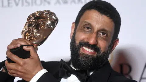 Getty Images Adeel Akhtar with the Supporting Actor Award for his performance in 'Sherwood' during the 2023 BAFTA Television Awards with P&O Cruises at The Royal Festival Hall on May 14, 2023 in London, England