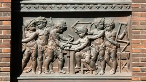 Historic England Art showing cherubs building bicycles