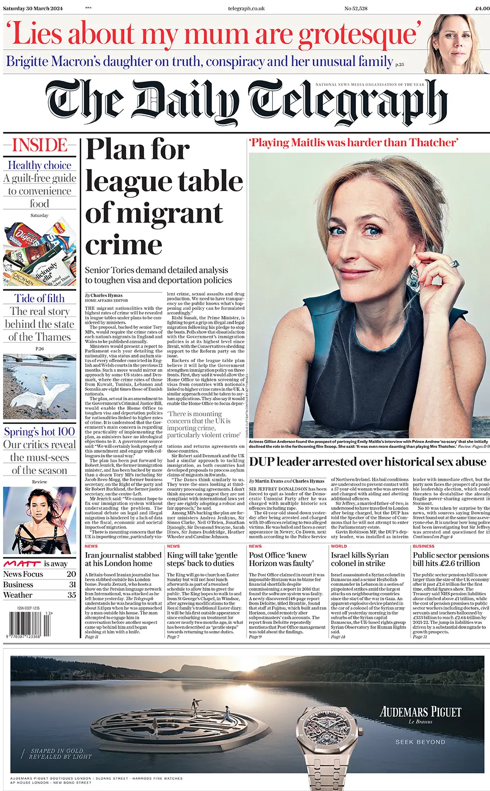 BBC Daily telegraph front page