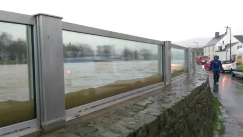 Environment Agency Glass barriers in use in Keswick, Cumbria - 5 December 2015