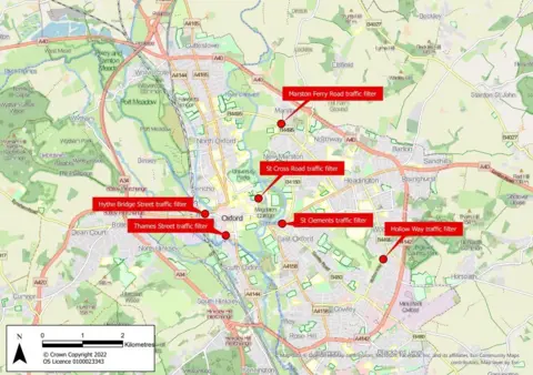 Oxfordshire County Council Where the traffic filters could be placed