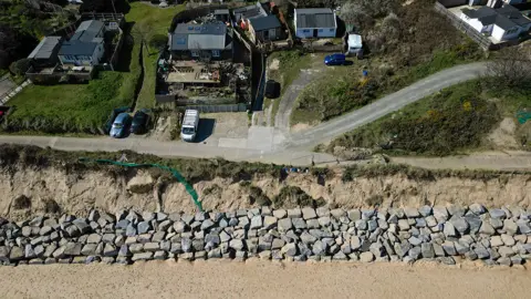 Martin Barber/BBC Aerial view of new revetment at Hemsby