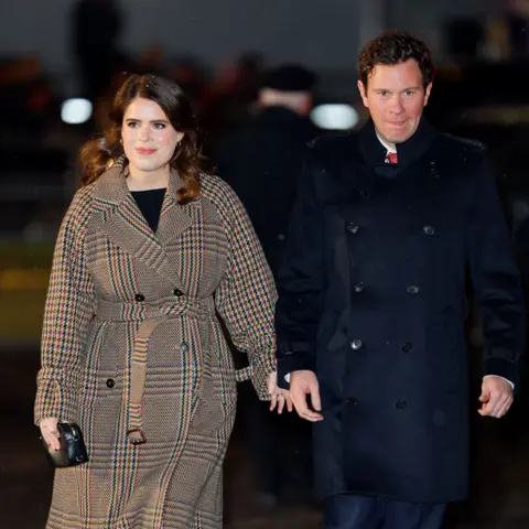 Max Mumby/Indigo/Getty Images Princess Eugenie and Jack Brooksbank attend the 'Together at Christmas' Carol Service at Westminster Abbey on December 15, 2022 in London