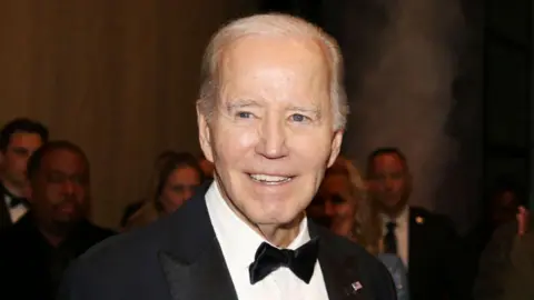 Former U.S. President Joe Biden poses backstage on opening night of "Othello" on Broadway at The Barrymore Theatre on March 23, 2025 in New York City.