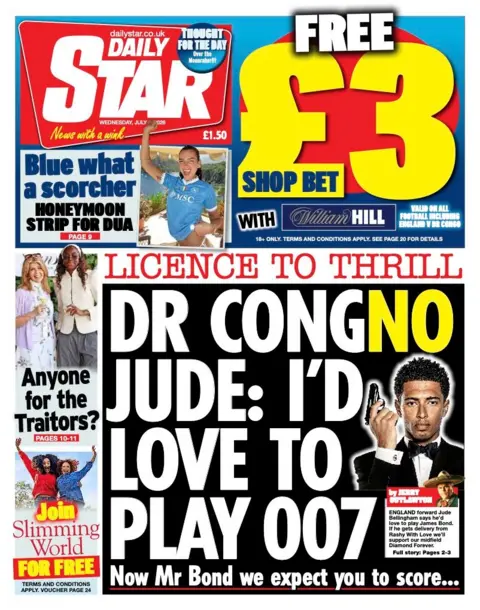 "Dr Congno Jude: I'd love to play 007" reads the headline on the front page of the Daily Star.