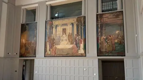 Memorial artwork hanging in former Grammar School