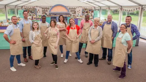 Channel 4 The new contestants of Great British Bake Off - left to right Steven, Tom, Julia, Liam, Kate, Sophie, Stacey, Peter, Flo, James, Yan and Chris