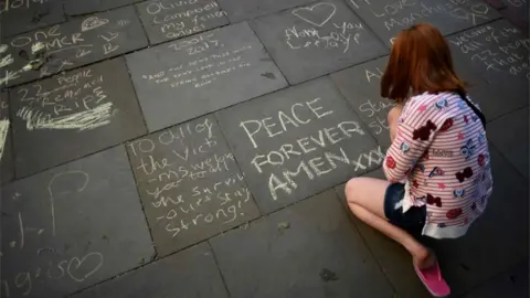 Getty Images Woman writing message in St Ann's Square