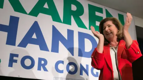 Getty Images Georgia's Sixth Congressional district Republican candidate Karen Handel gives a victory speech.