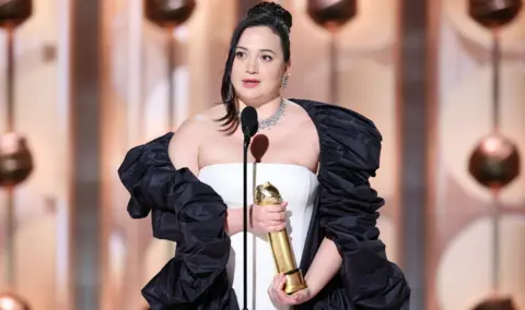 Getty Images Lily Gladstone accepts award for Best Performance by a Female Actor in a Motion Picture Drama for "Killers of the Flower Moon" at the 81st Golden Globe Awards held at the Beverly Hilton Hotel on January 7, 2024 in Beverly Hills, California