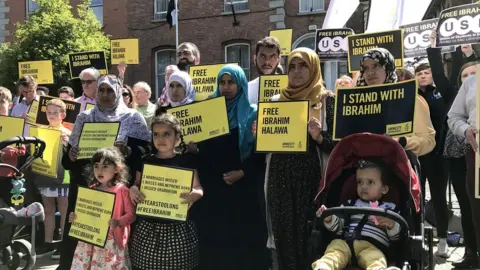PA In August 2017, family and friends protested outside protest outside the Egyptian embassy in Dublin on the fourth anniversary of his incarceration