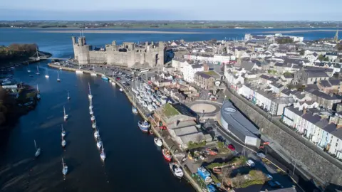 Aerial shot of Caernarfon