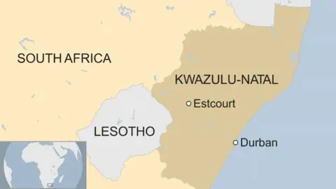 A map showing Estcourt, KwaZulu-Natal