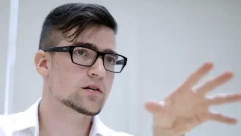 AFP Leader of the Identitarian Movement (IBOe) far right group, Martin Sellner during a press conference in Vienna, Austria. May 23, 2014