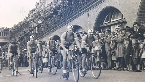 BBC Cyclists racing on the road in 1942