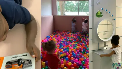 Tope Adenola A composite image of children reading, playing and washing their hands at McKindergarten