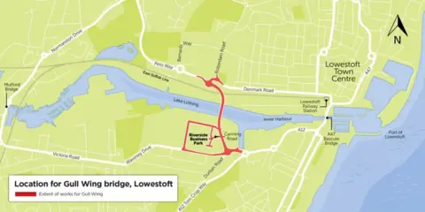 Suffolk County Council Map showing location of the Gull Wing in Lowestoft