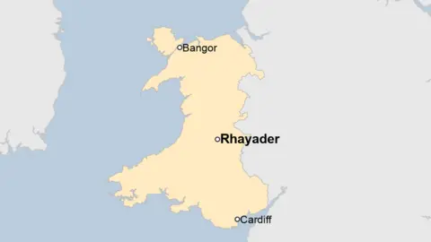 A map showing the location of Rhayader