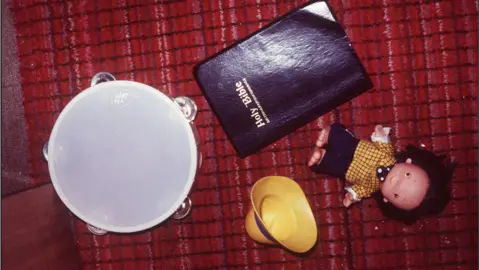 Pacemaker Christian Bible and other items inside the church hall at Darkley