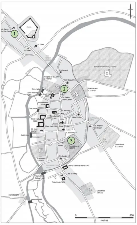 Vicki Herring/University of Cambridge Map showing graveyard locations in Cambridge